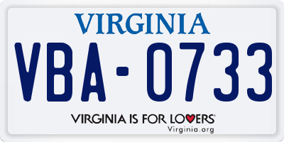 VA license plate VBA0733