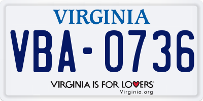 VA license plate VBA0736
