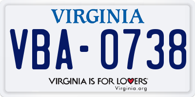 VA license plate VBA0738