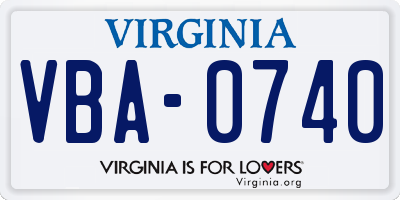 VA license plate VBA0740