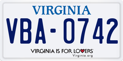 VA license plate VBA0742
