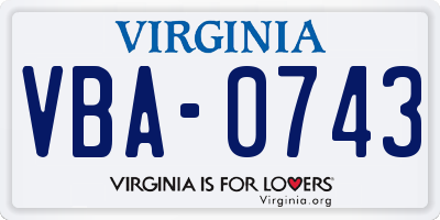 VA license plate VBA0743