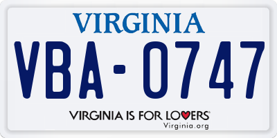 VA license plate VBA0747