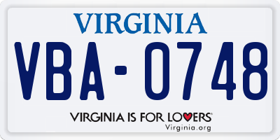 VA license plate VBA0748