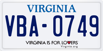 VA license plate VBA0749