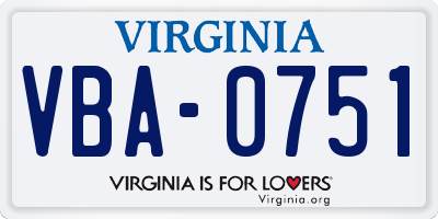 VA license plate VBA0751