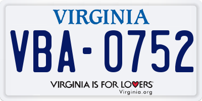 VA license plate VBA0752