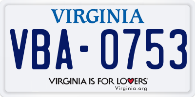 VA license plate VBA0753