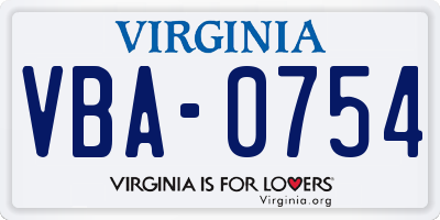 VA license plate VBA0754