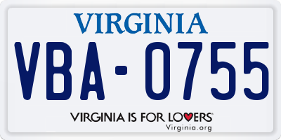 VA license plate VBA0755