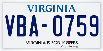 VA license plate VBA0759