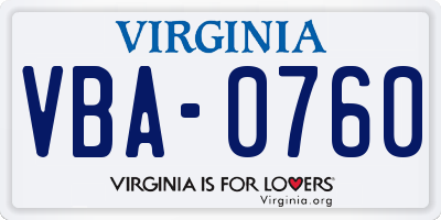 VA license plate VBA0760