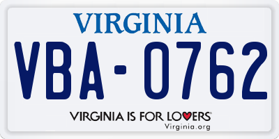 VA license plate VBA0762