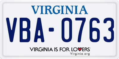 VA license plate VBA0763