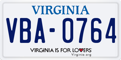 VA license plate VBA0764