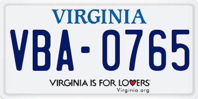 VA license plate VBA0765