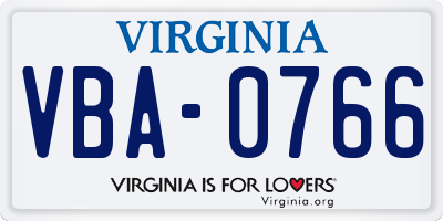 VA license plate VBA0766