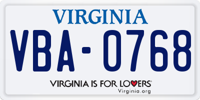 VA license plate VBA0768