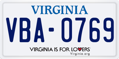 VA license plate VBA0769