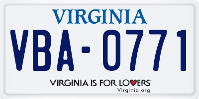 VA license plate VBA0771