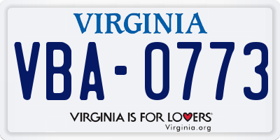 VA license plate VBA0773