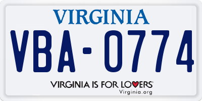 VA license plate VBA0774