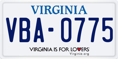 VA license plate VBA0775