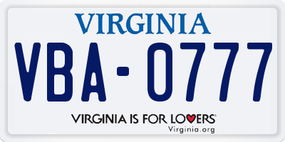 VA license plate VBA0777
