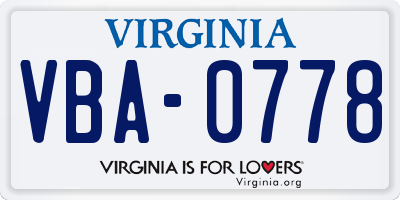 VA license plate VBA0778