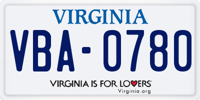 VA license plate VBA0780