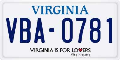 VA license plate VBA0781