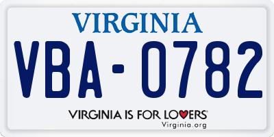 VA license plate VBA0782