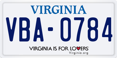 VA license plate VBA0784
