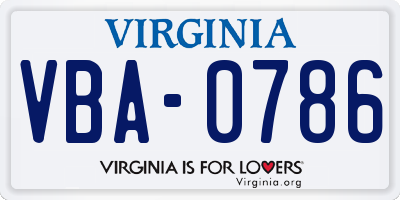 VA license plate VBA0786