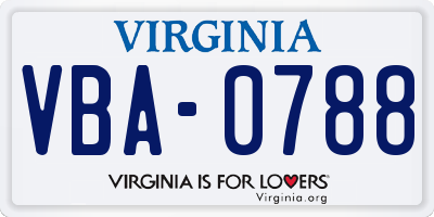 VA license plate VBA0788