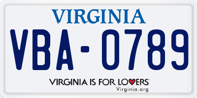 VA license plate VBA0789
