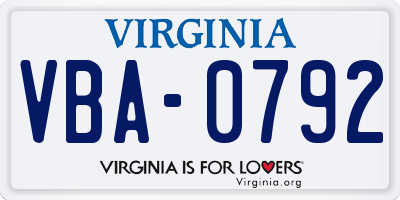 VA license plate VBA0792
