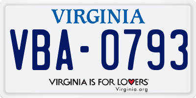 VA license plate VBA0793