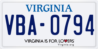 VA license plate VBA0794