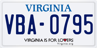 VA license plate VBA0795