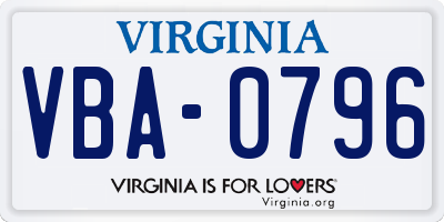 VA license plate VBA0796