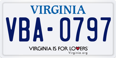 VA license plate VBA0797