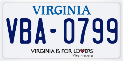 VA license plate VBA0799