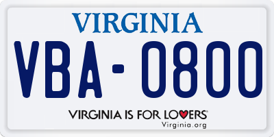 VA license plate VBA0800