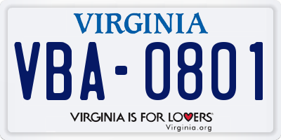VA license plate VBA0801