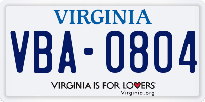 VA license plate VBA0804