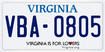 VA license plate VBA0805
