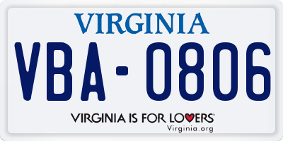 VA license plate VBA0806