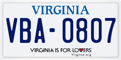 VA license plate VBA0807