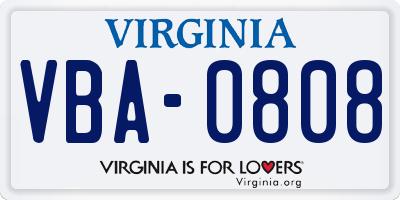 VA license plate VBA0808